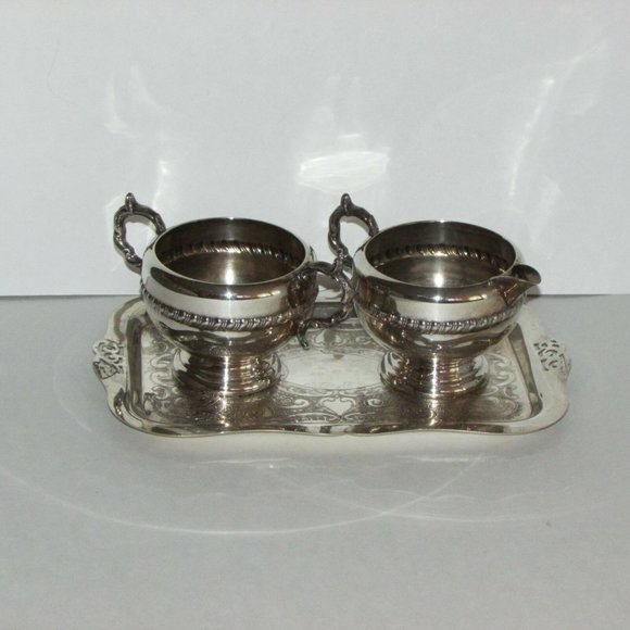 Vintage VIKING Silverplate Creamer Sugar Bowl & Tray Set - Picture 3 of 9